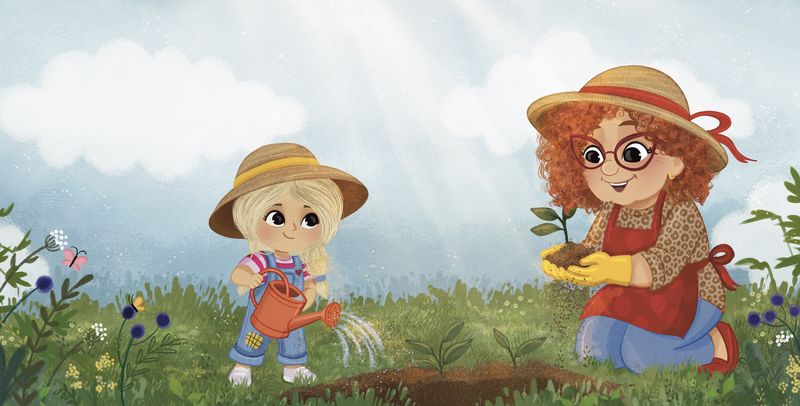 Children exploring a sunlit field of flowers