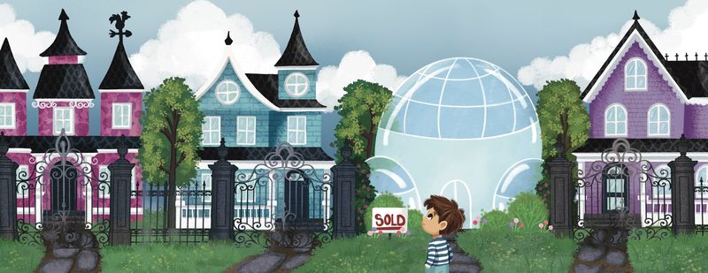 A whimsical manor with a glass greenhouse
