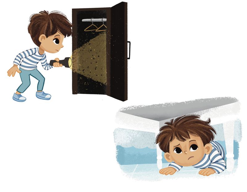 A boy discovering a friend inside a chest
